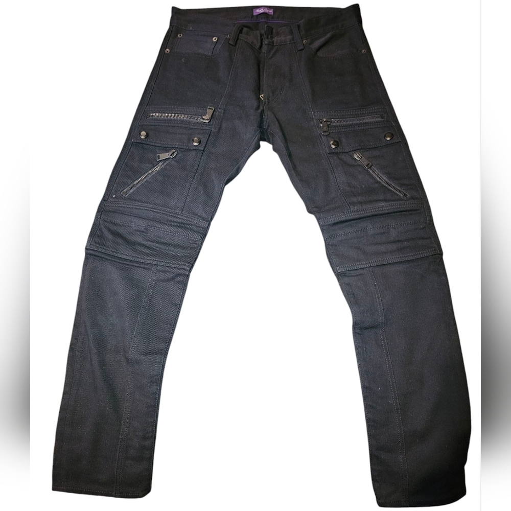 Ralph Lauren Purple Label 32 Black Cargo Biker Moto Zipper Jeans Italy Rare